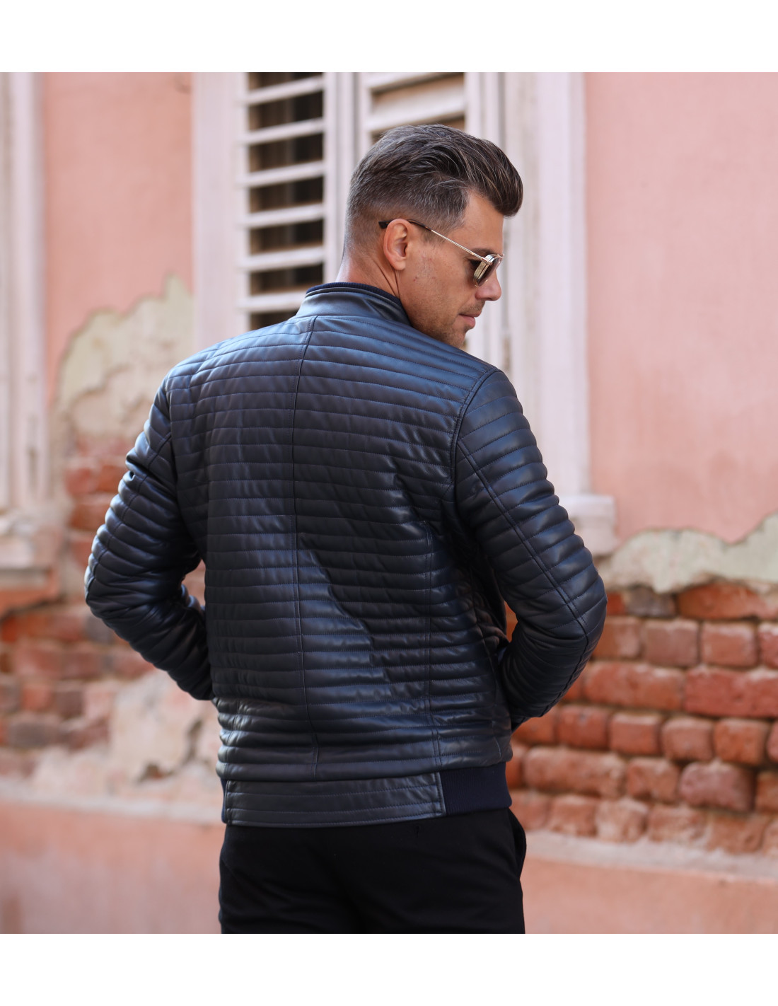 Geacă de Bărbați din Piele  Matlasată Bomber Model Adam Bleumarin - imagine 5