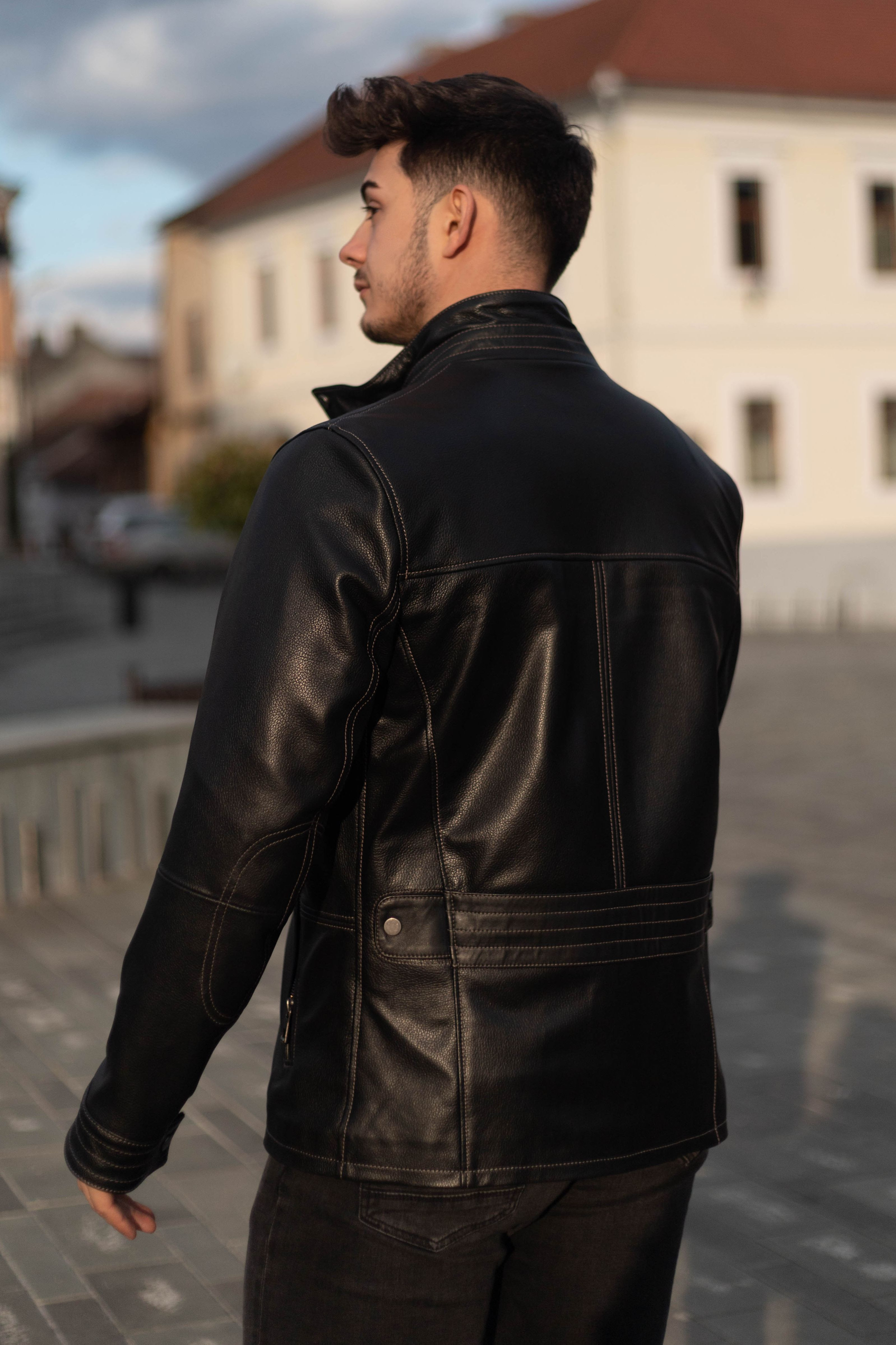 Geacă de Bărbați din Piele de Miel Tip Sacou Model Gabriel Negru - imagine 3