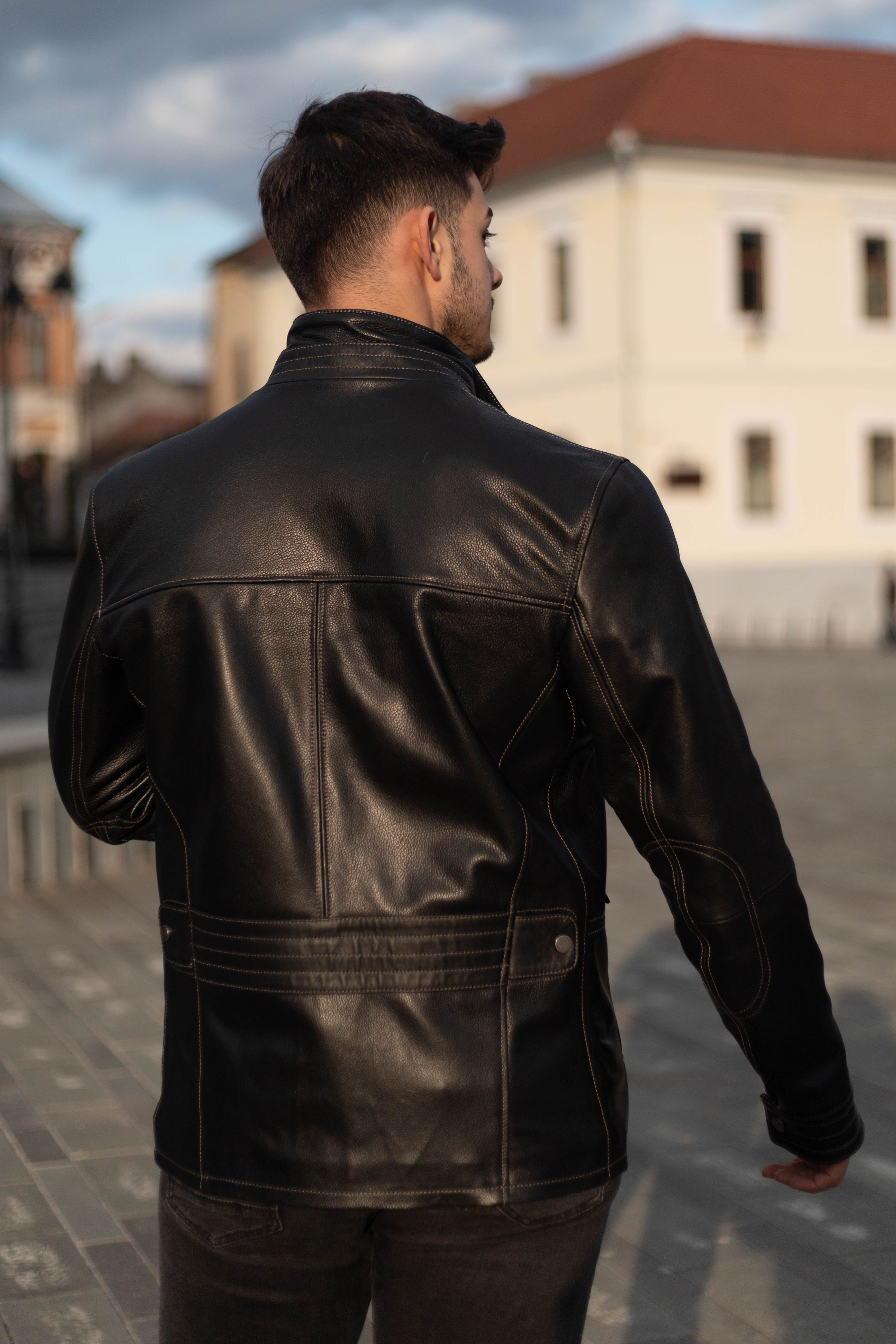 Geacă de Bărbați din Piele de Miel Tip Sacou Model Gabriel Negru - imagine 4
