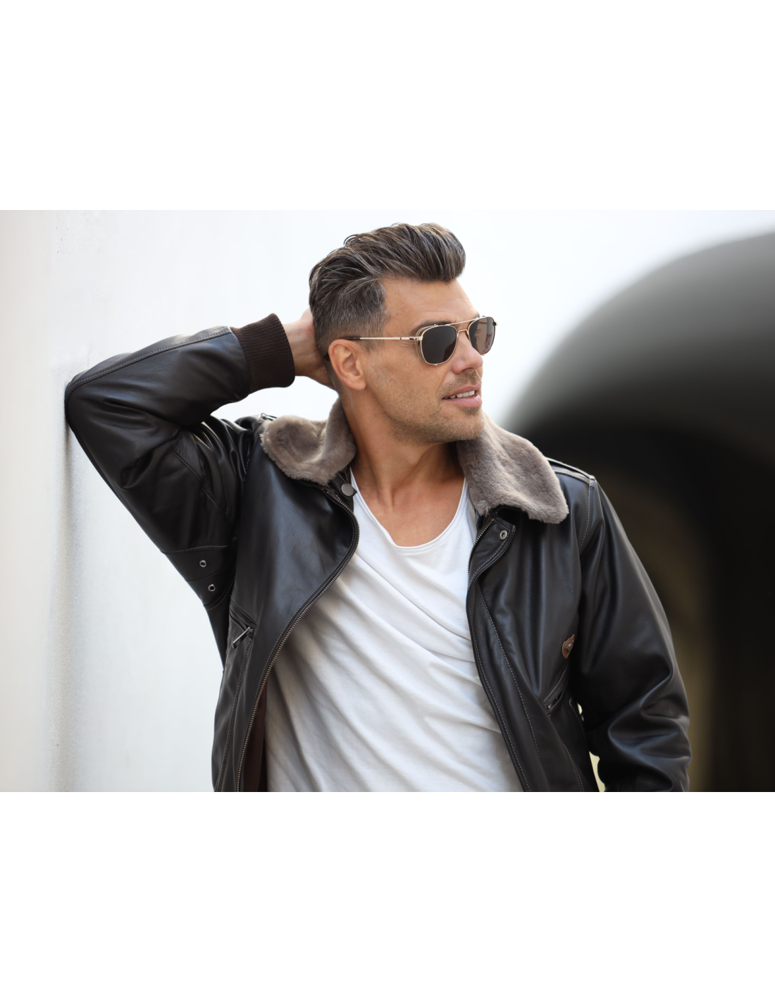 Geacă de Bărbați Tip Pilot Din Piele de Miel cu Guler Detașabil de Blană Model Aviator GB 1 - imagine 4