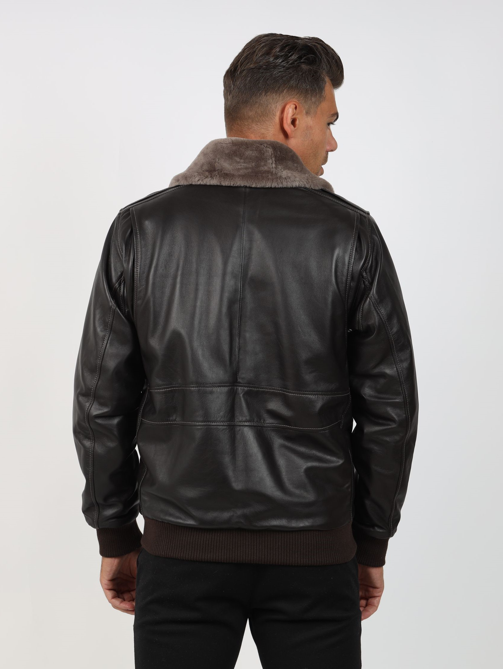 Geacă de Bărbați Tip Pilot Din Piele de Miel cu Guler Detașabil de Blană Model Aviator GB 1 - imagine 5
