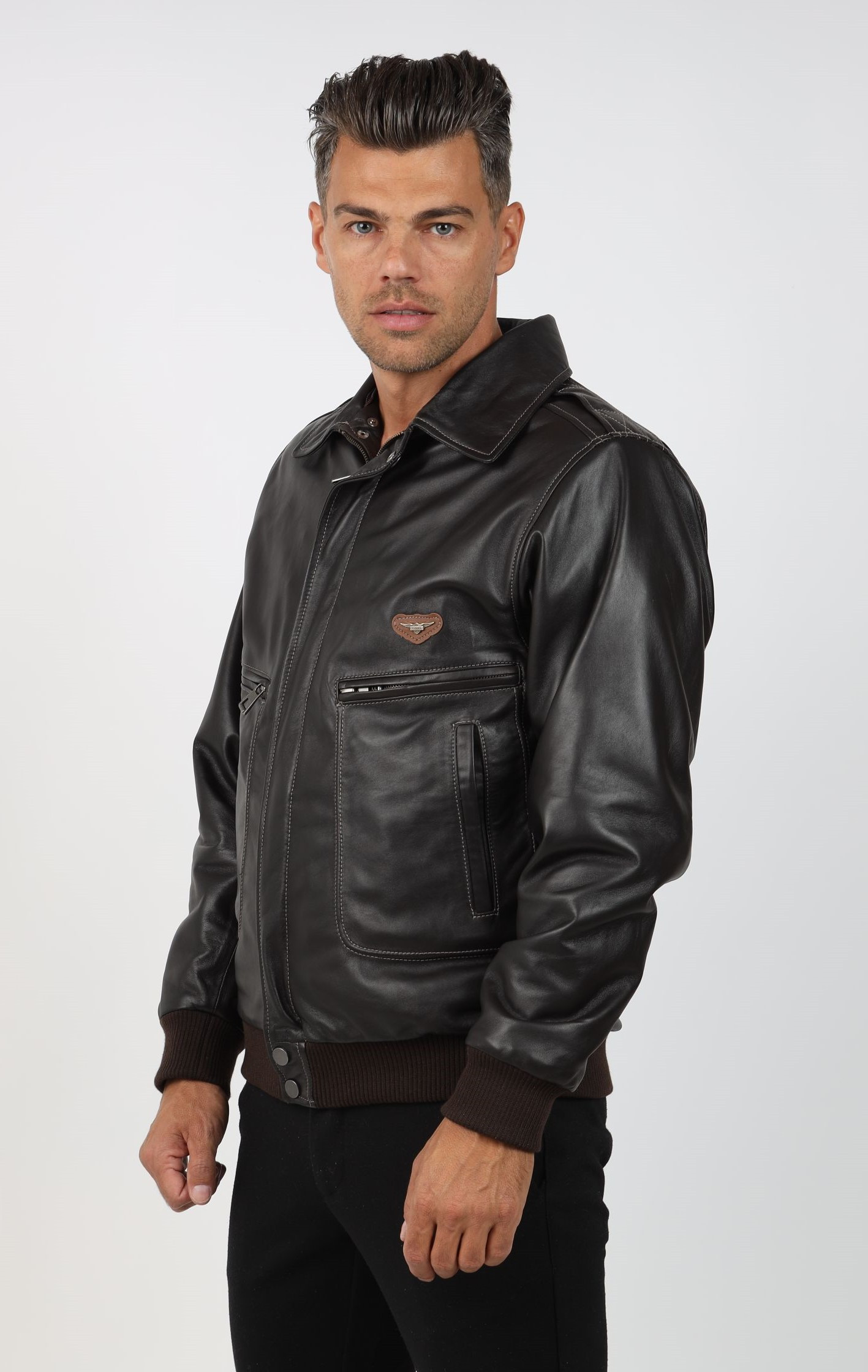 Geacă de Bărbați Tip Pilot Din Piele de Miel cu Guler Detașabil de Blană Model Aviator GB 1 - imagine 6
