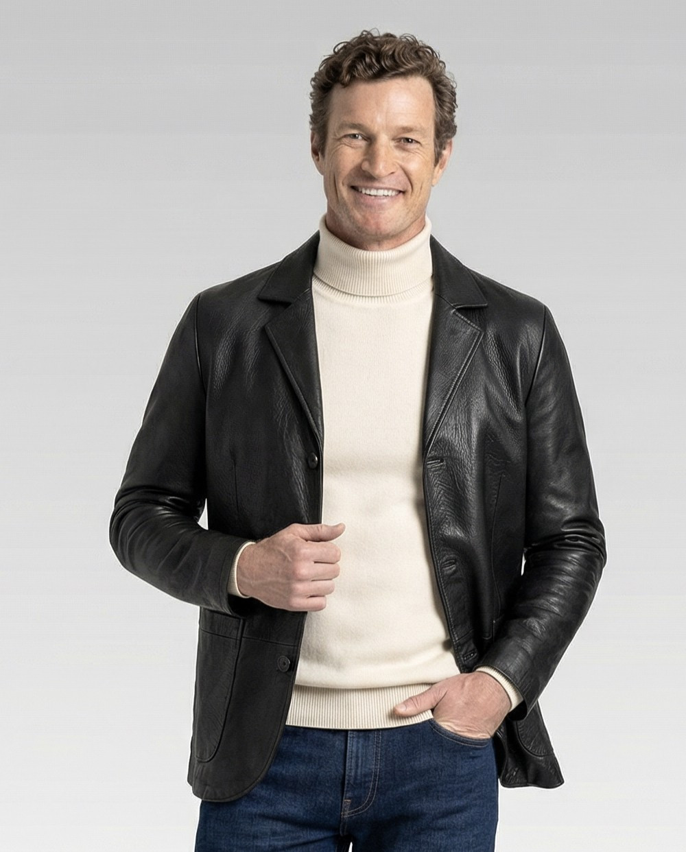 Sacou de Bărbați din Piele de Miel Model Mario  Negru - imagine 2