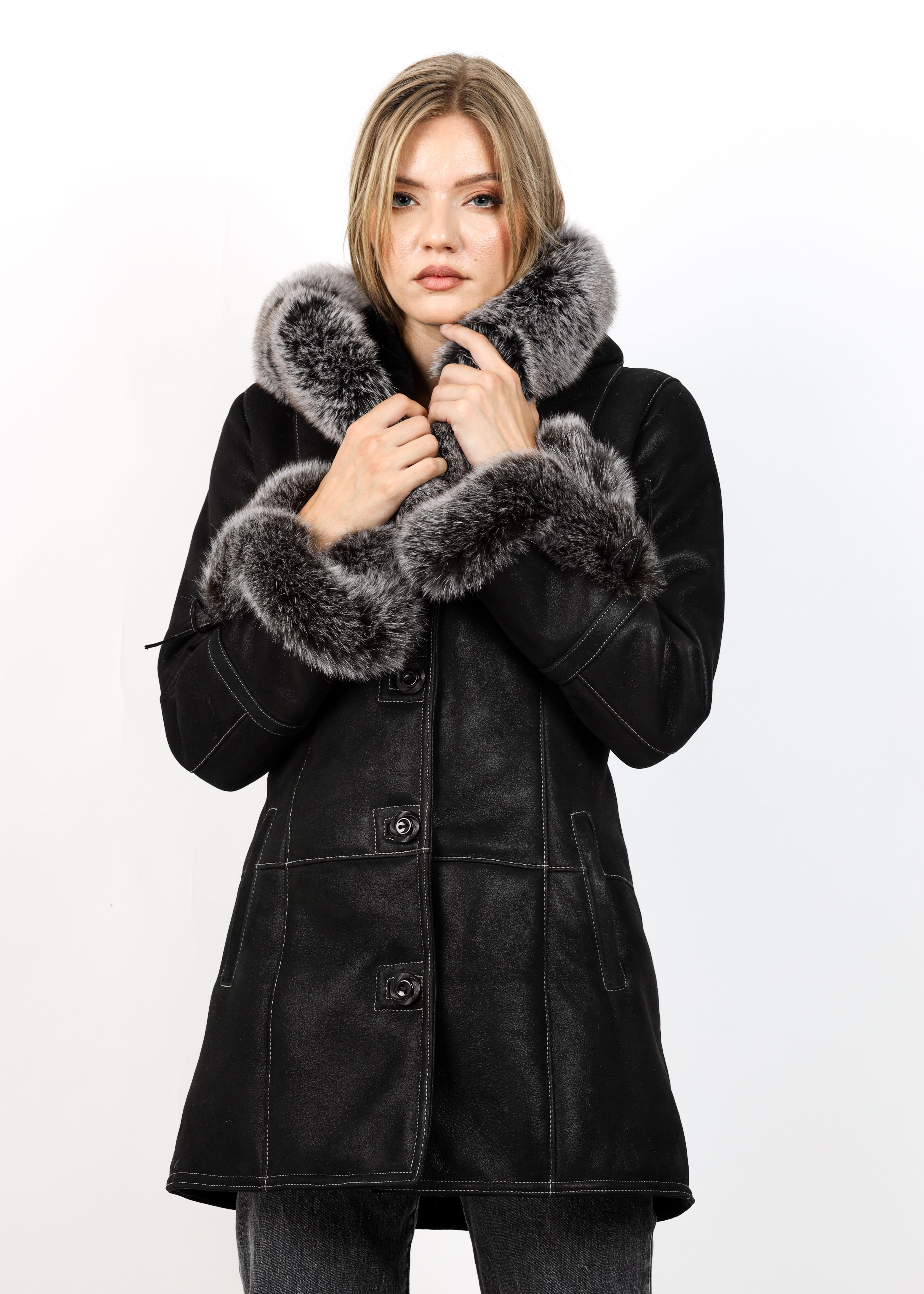 Cojoc de Damă din Blană de Miel Napalan Model Cecilia Negru - imagine 4