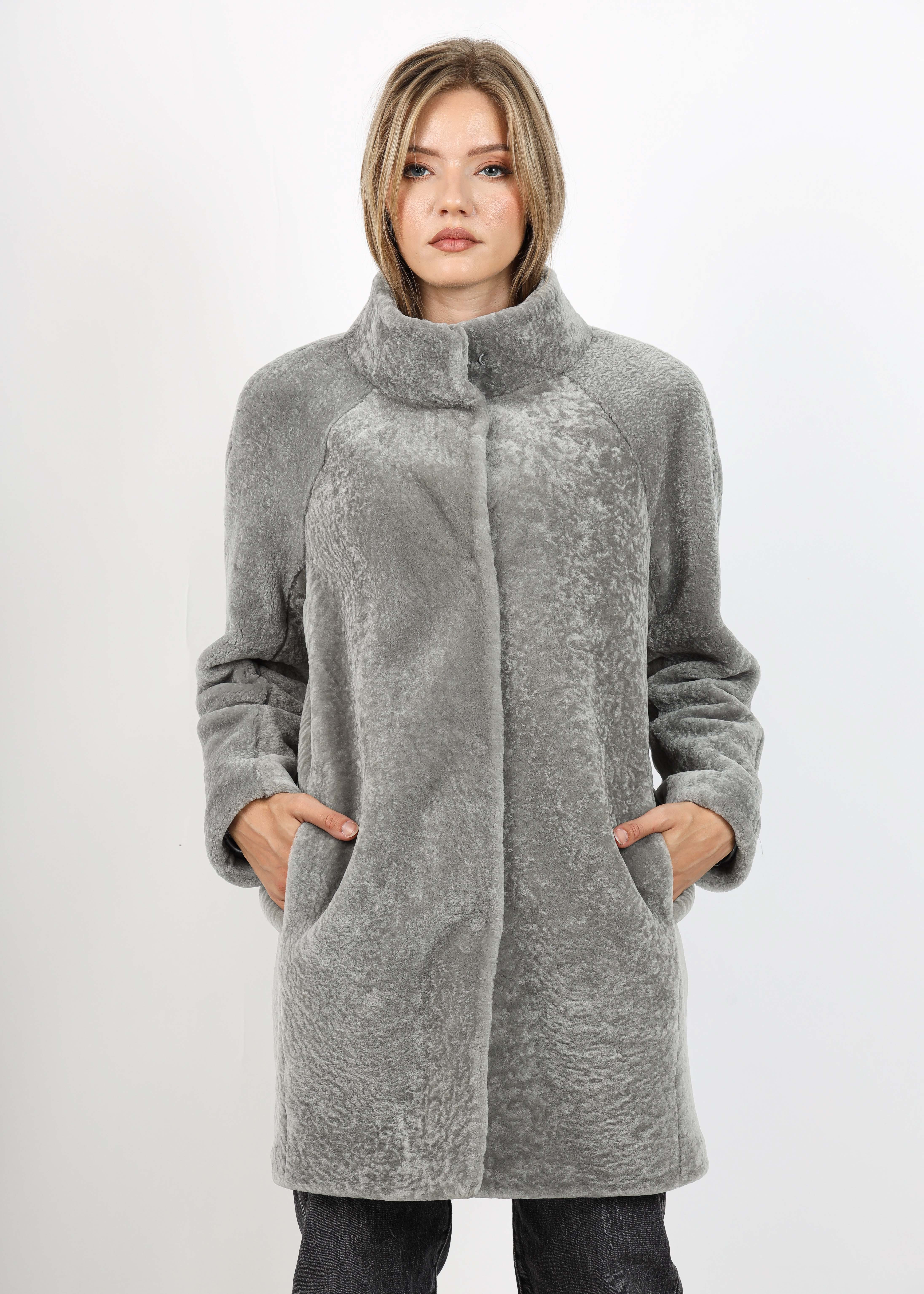 Cojoc din Blană de Miel Australian Model Mina Gri - imagine 1