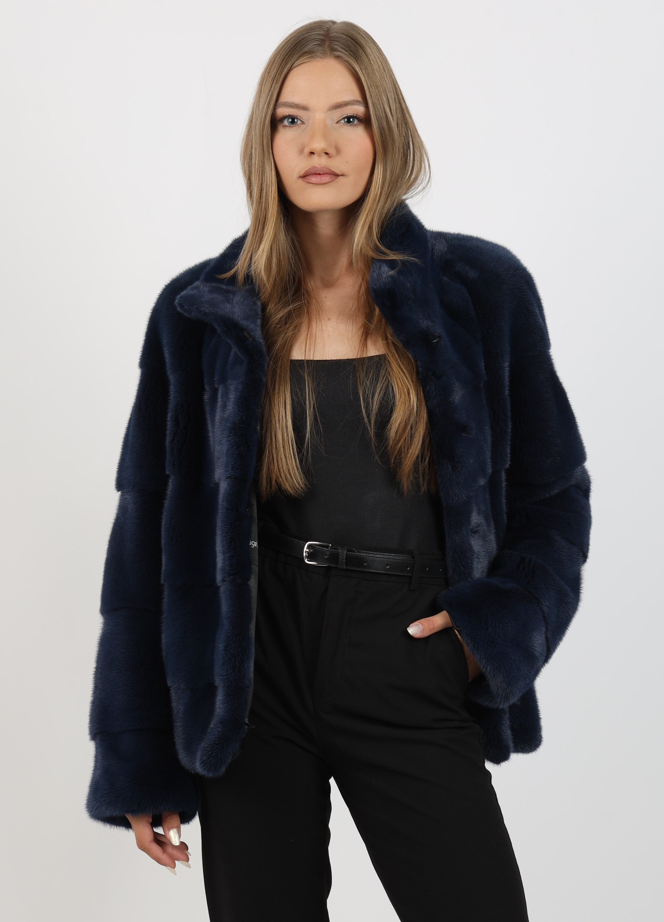 Haină de Damă din Blană de Nurcă Dark Blue Vizon - imagine 2