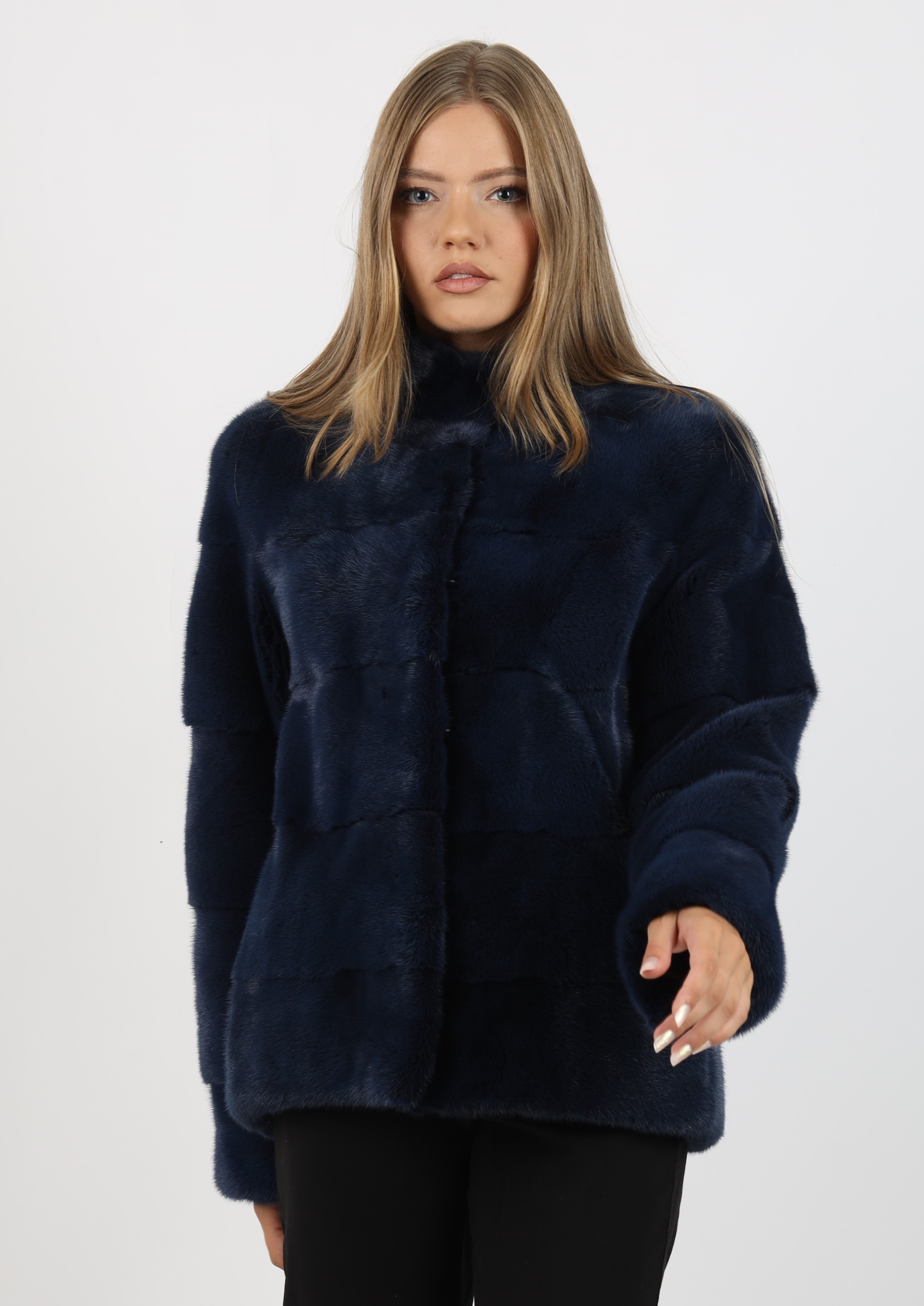 Haină de Damă din Blană de Nurcă Dark Blue Vizon - imagine 7