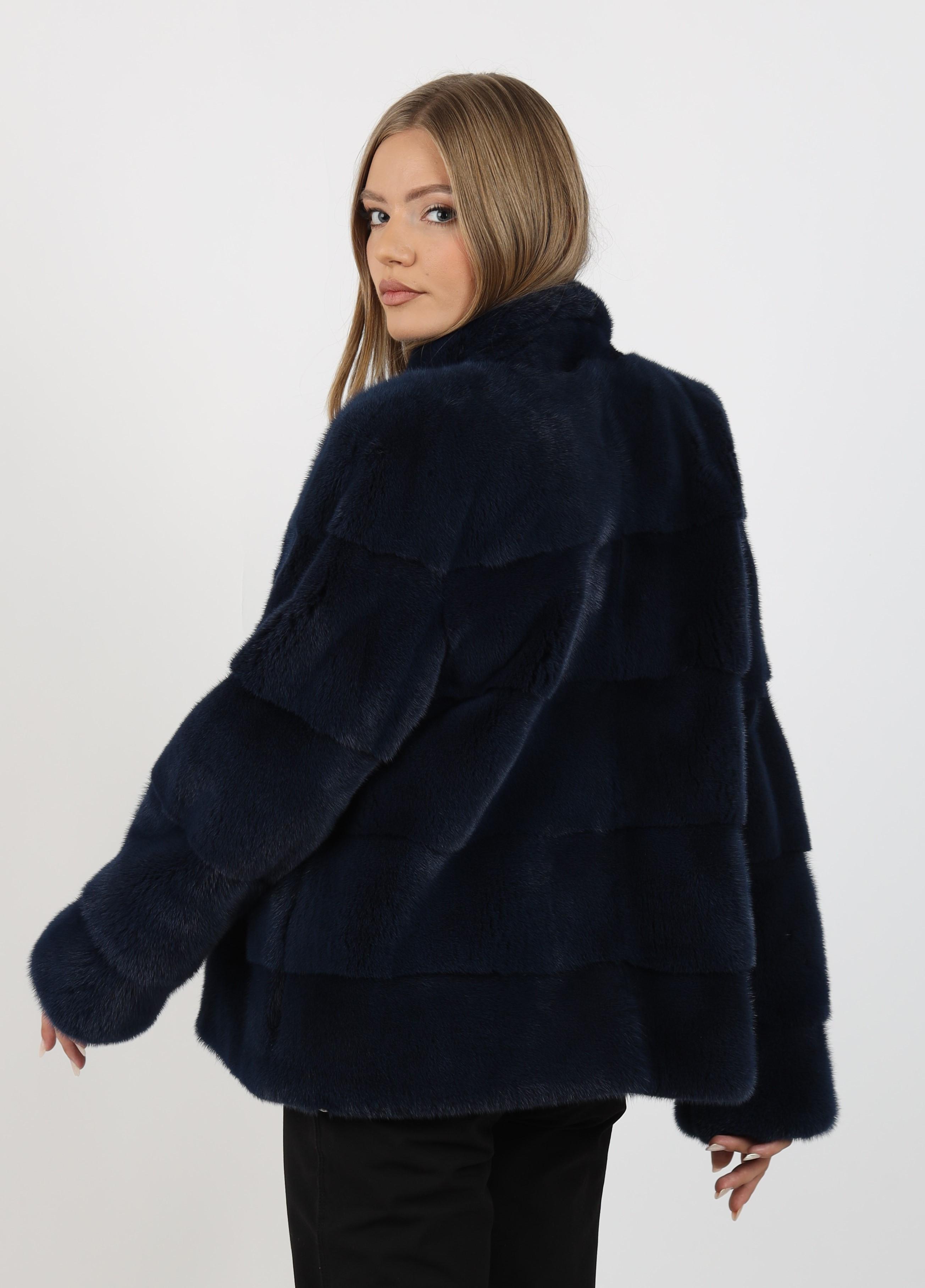 Haină de Damă din Blană de Nurcă Dark Blue Vizon - imagine 9