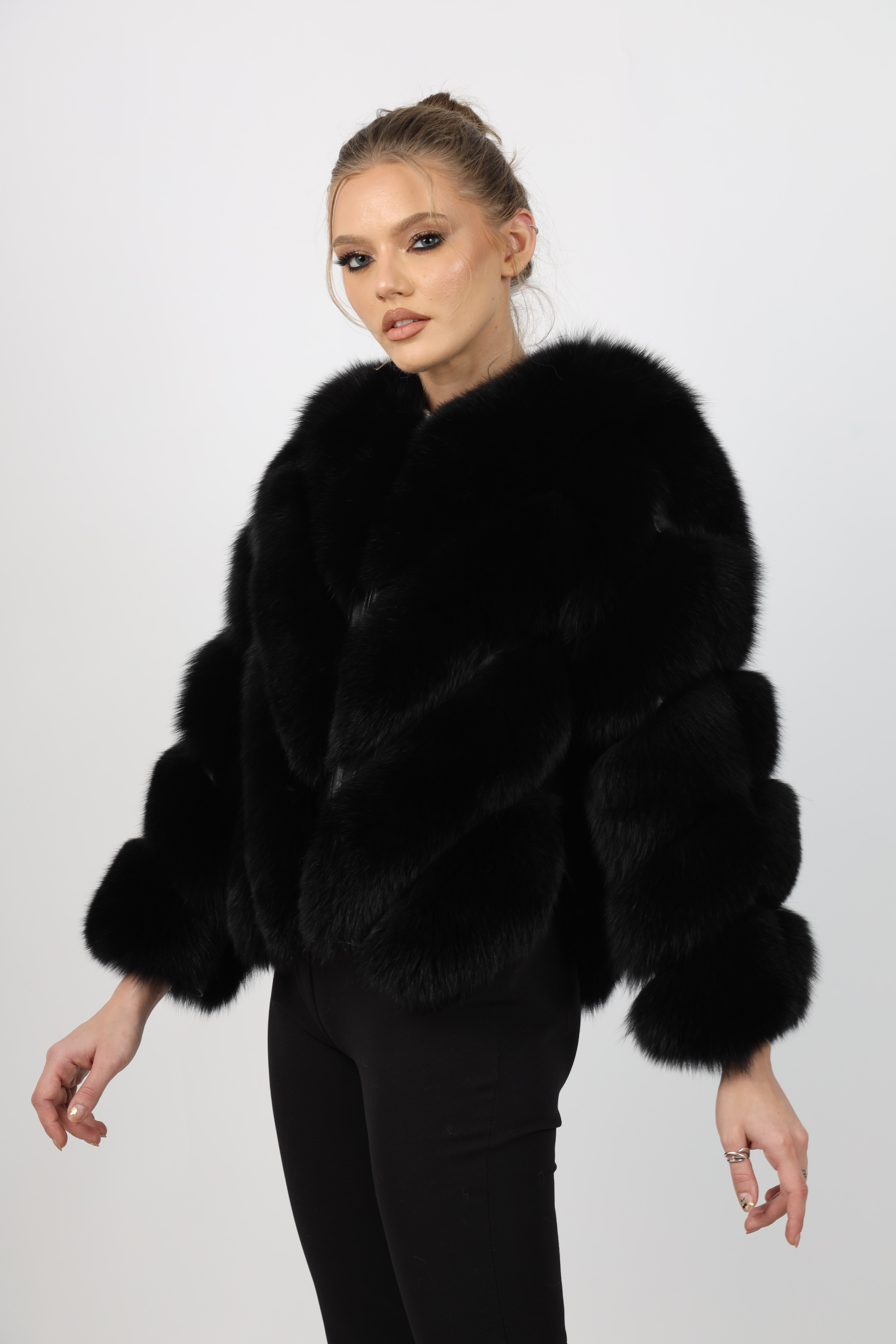 Haină de Damă din Blană de Vulpe Argintie Model Sonia 03 Negru - imagine 3