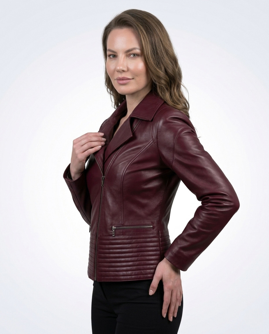 Geacă de Damă din Piele de Miel cu Revere Model Urban Elsa Burgundy - imagine 2