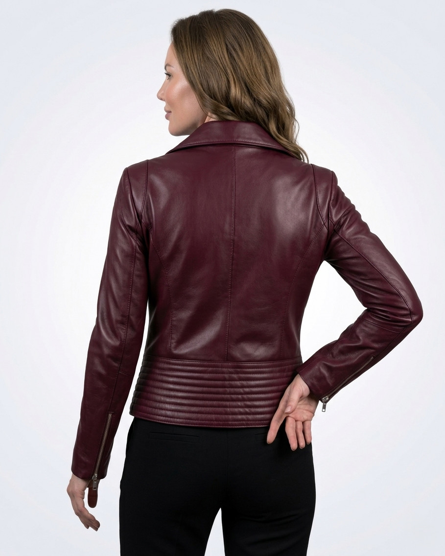 Geacă de Damă din Piele de Miel cu Revere Model Urban Elsa Burgundy - imagine 3