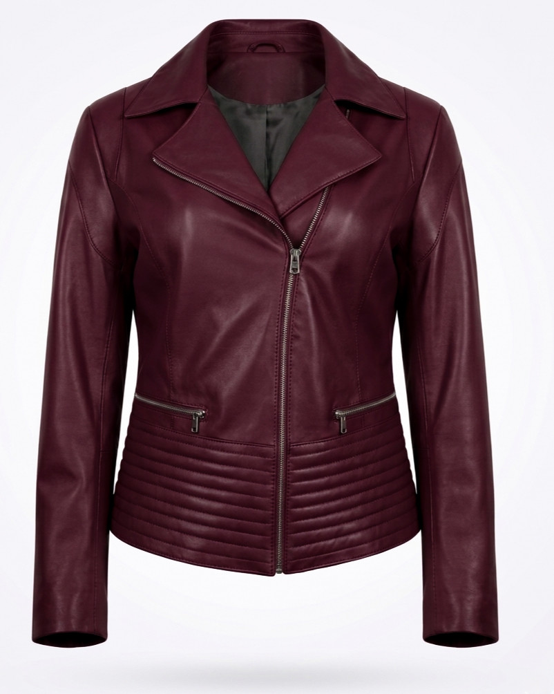 Geacă de Damă din Piele de Miel cu Revere Model Urban Elsa Burgundy - imagine 4