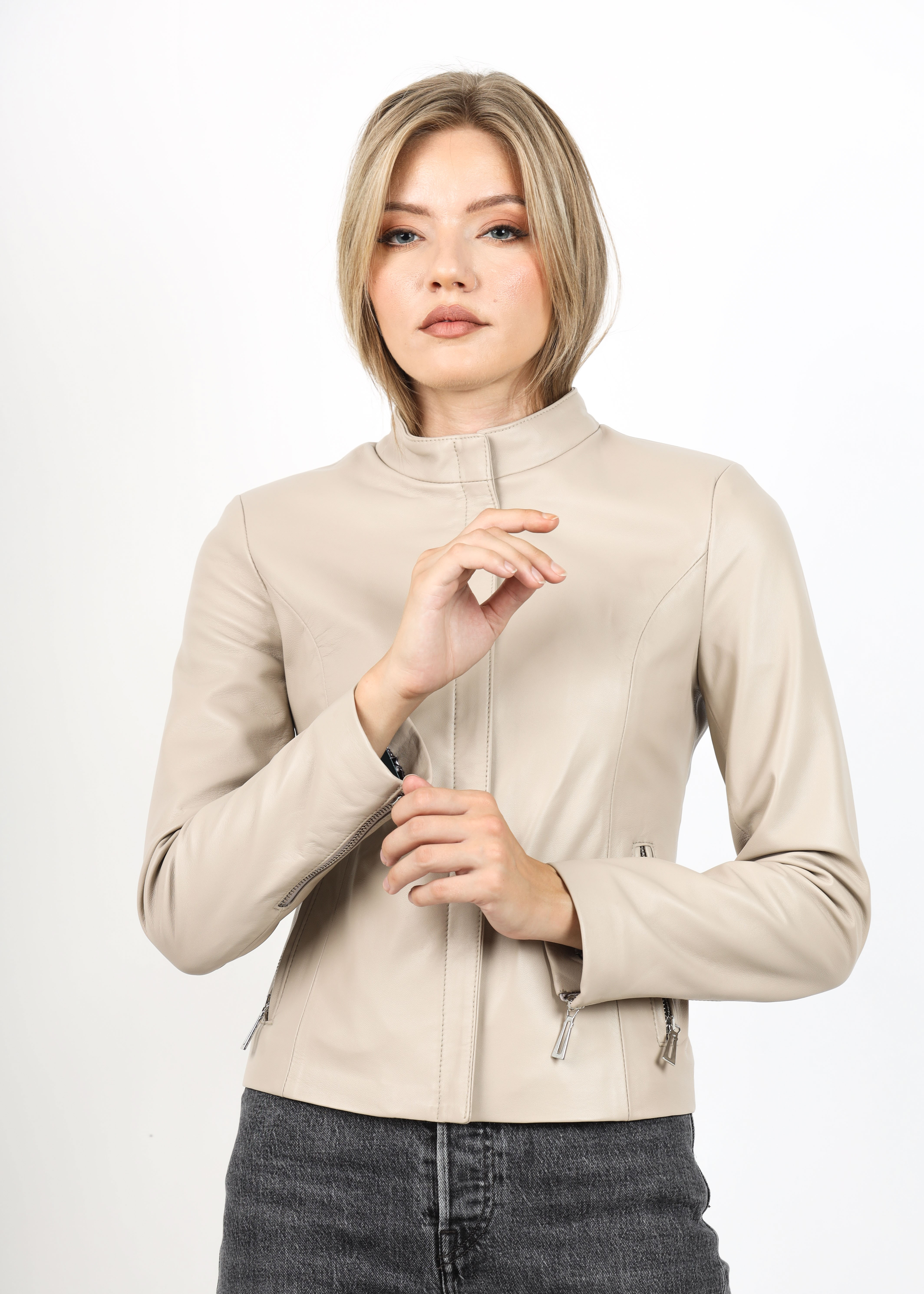 Geacă de Damă din Piele de Miel Model Andreea Crem - imagine 1