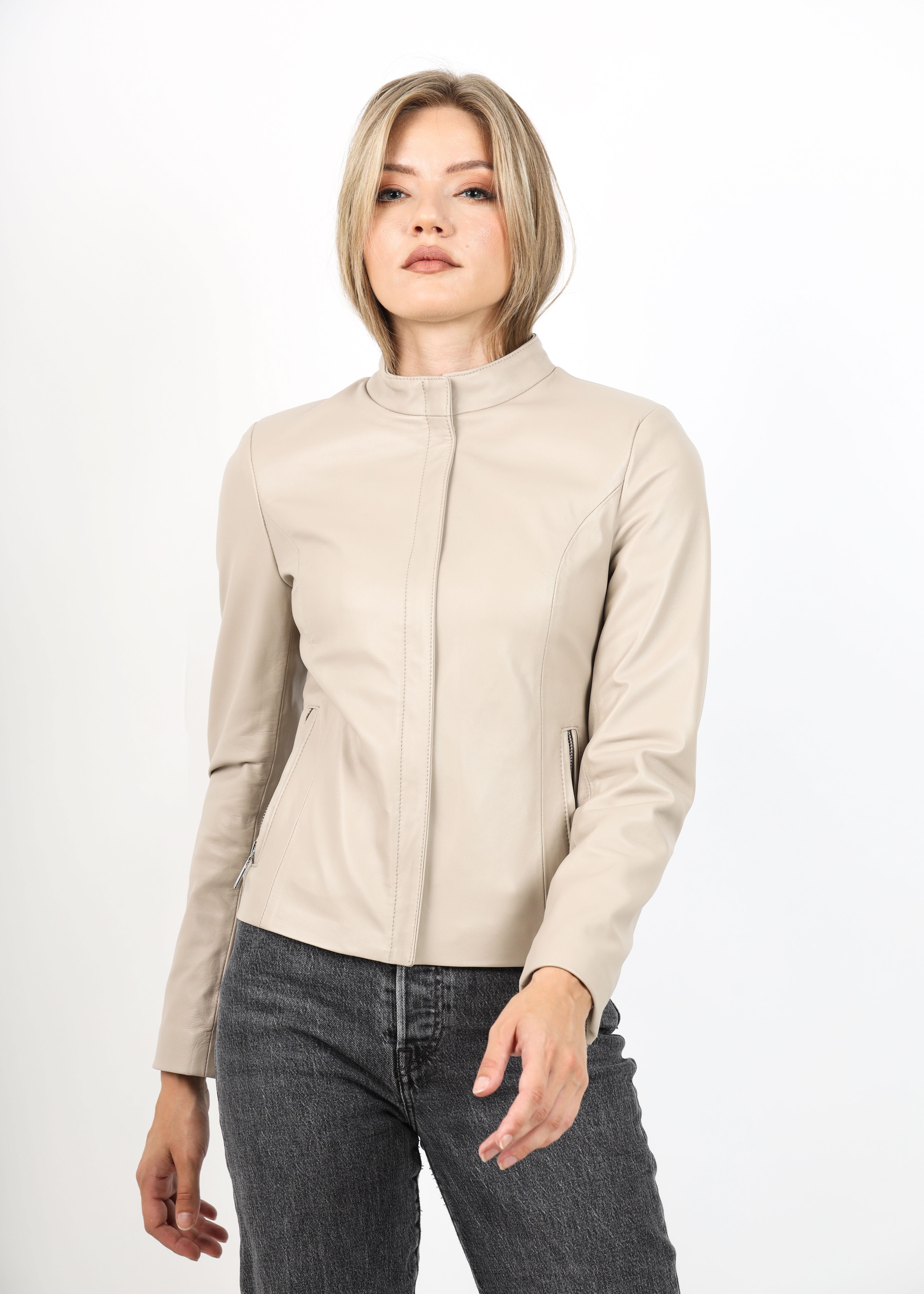 Geacă de Damă din Piele de Miel Model Andreea Crem - imagine 6