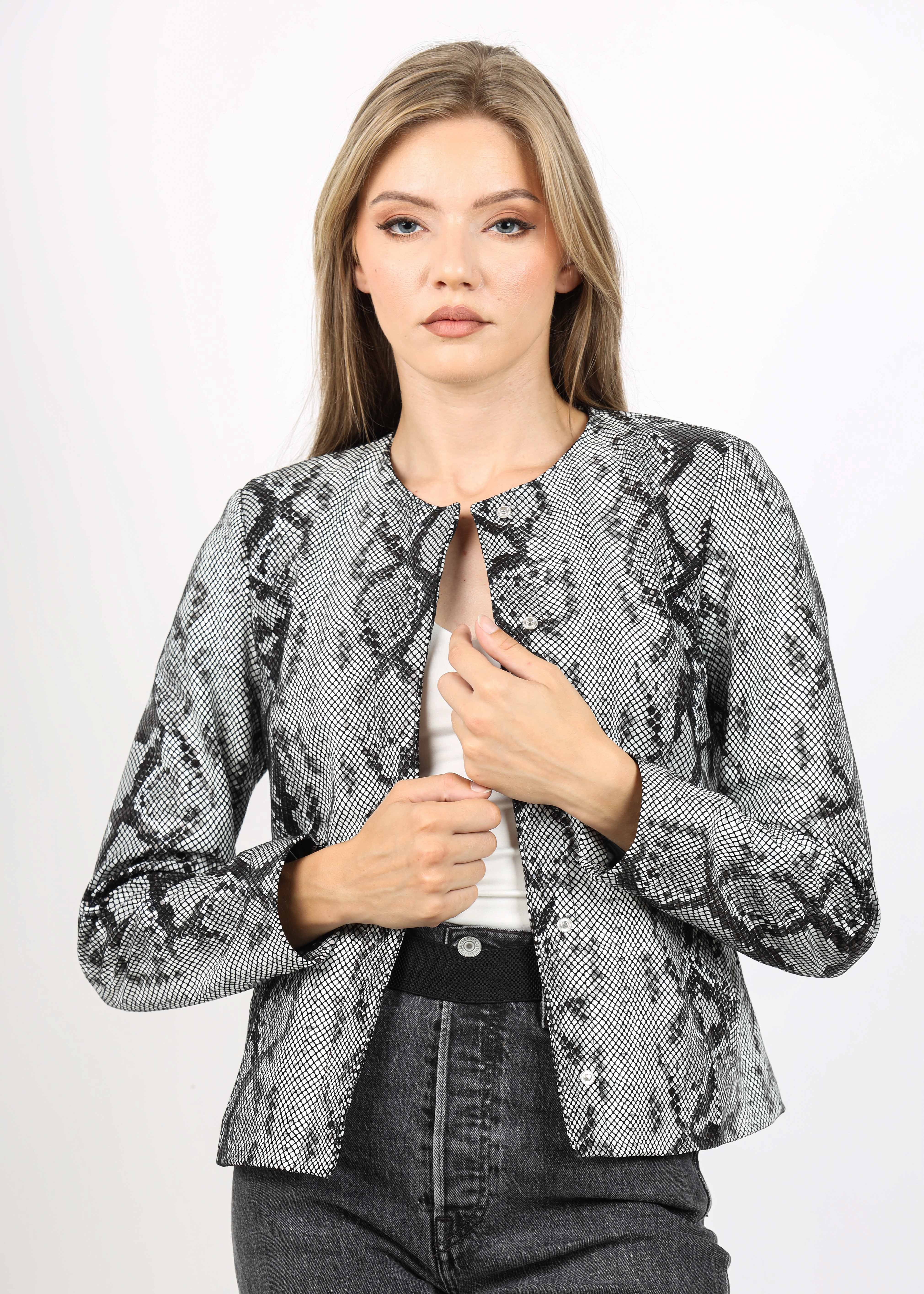 Geacă de Damă din Piele de Miel Tip Sacou Model Irene Imprimeu Șarpe - imagine 6