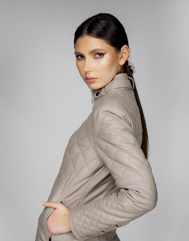 Geacă de Damă din Piele de Miel Matlasată Model Adriana Bej - imagine 4