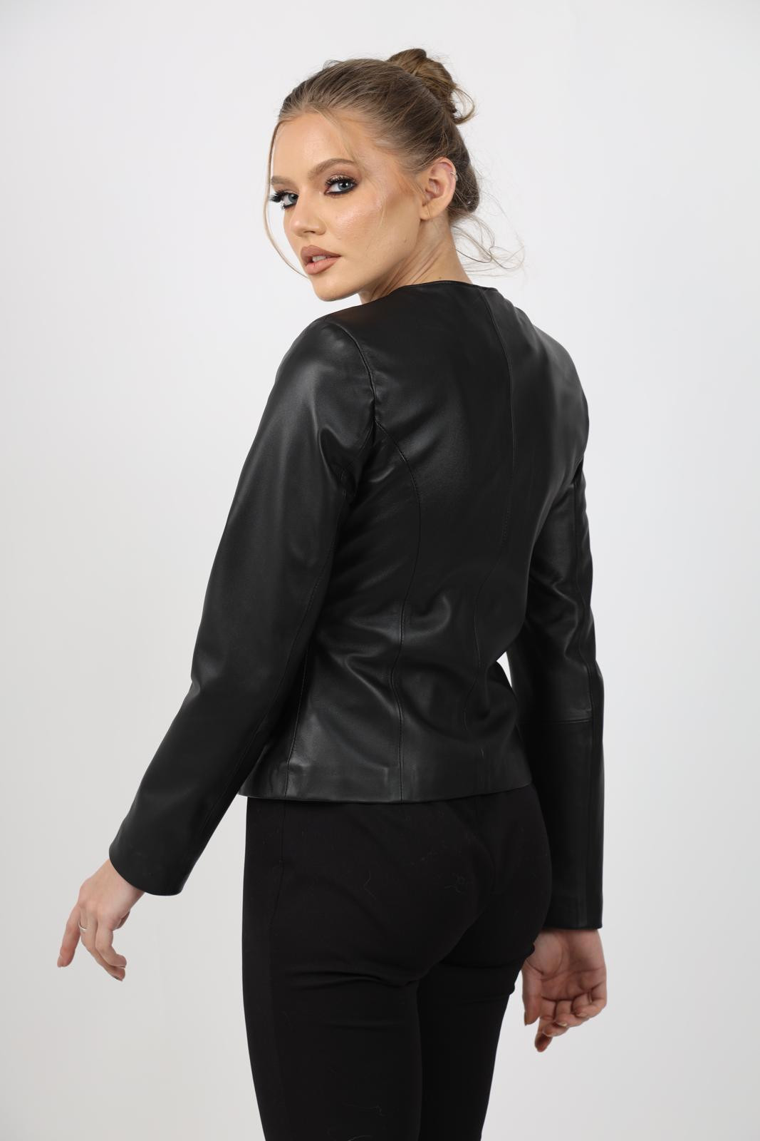 Geacă de Damă din Piele de Miel Tip Sacou Model Irene Negru - imagine 3