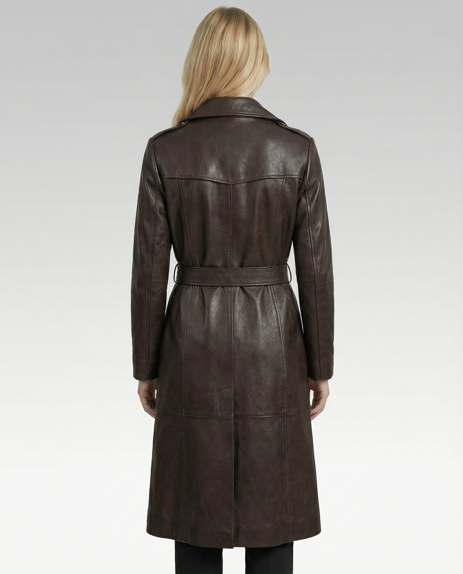 Trench de Damă din Piele de Miel cu Finisaj Jumbo Model Xena Maro - imagine 3