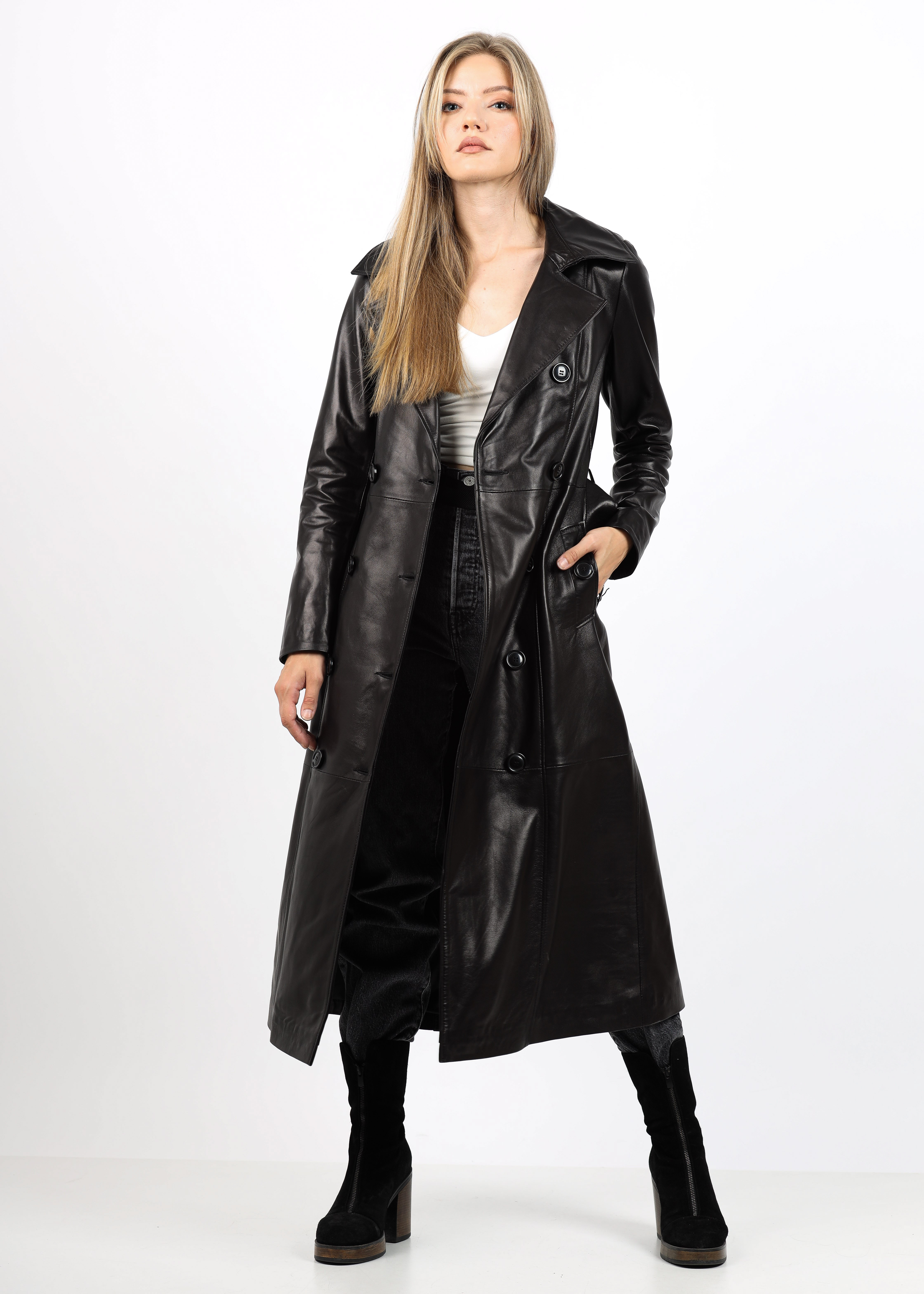 Trench din Piele de Miel Model Xena - imagine 4